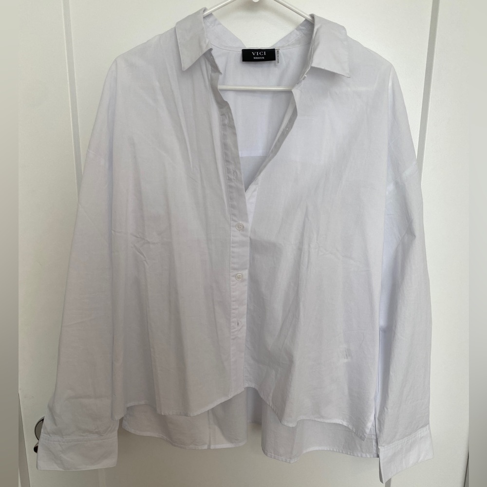 White, Cotton Button Down Top - image 3